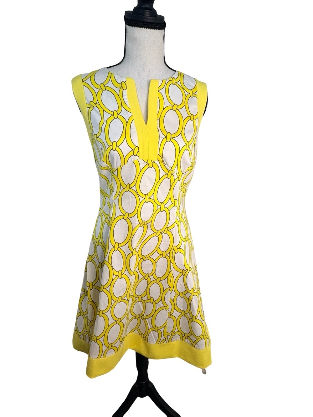 CB Established 1962 Yellow Geometric Fit Flare Mini Dress Size 6